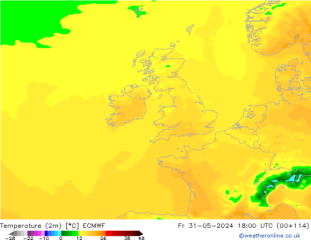 Temperatura (2m) ECMWF ven 31.05.2024 18 UTC