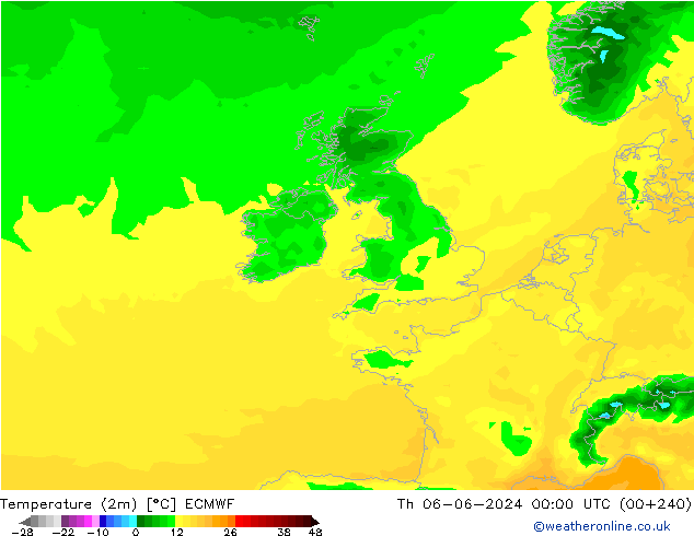 Temperature (2m) ECMWF Th 06.06.2024 00 UTC