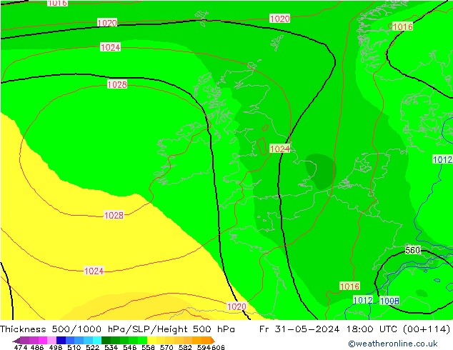 Thck 500-1000hPa ECMWF Fr 31.05.2024 18 UTC