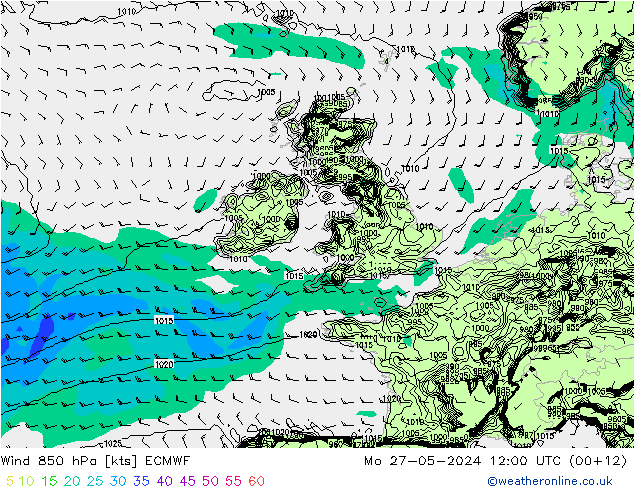 Wind 850 hPa ECMWF Po 27.05.2024 12 UTC