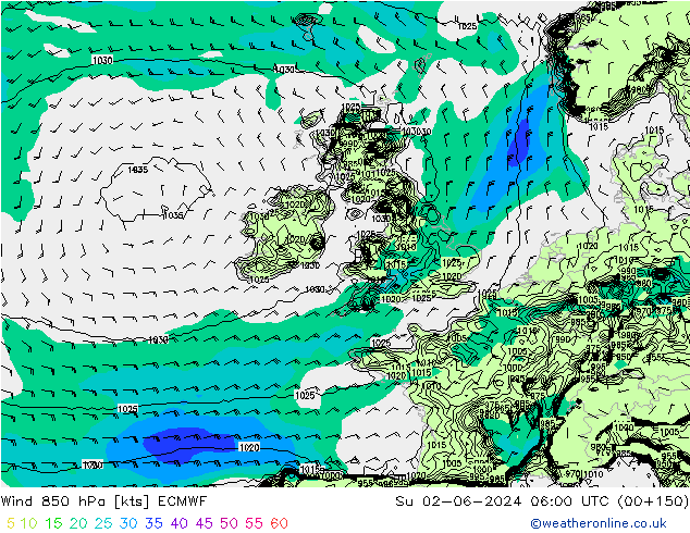 Wind 850 hPa ECMWF Su 02.06.2024 06 UTC