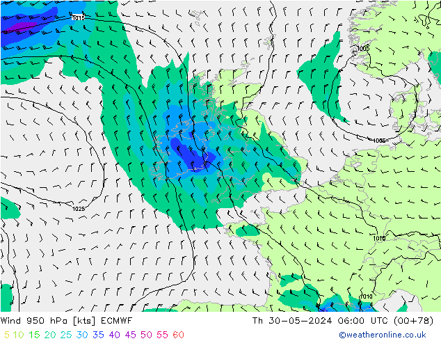 Wind 950 hPa ECMWF Th 30.05.2024 06 UTC