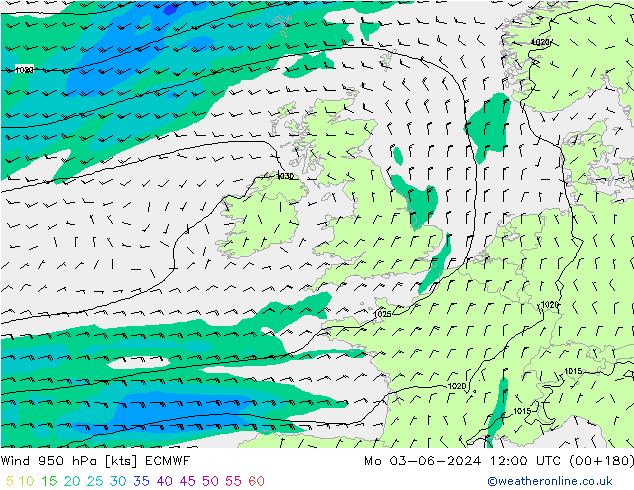 Wind 950 hPa ECMWF Mo 03.06.2024 12 UTC