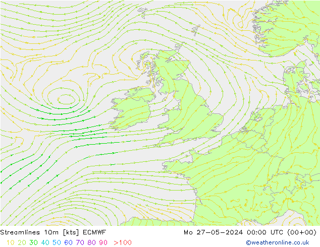 Streamlines 10m ECMWF Mo 27.05.2024 00 UTC