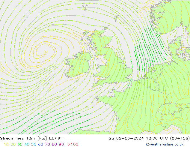 Ligne de courant 10m ECMWF dim 02.06.2024 12 UTC