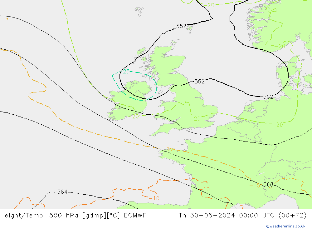 Z500/Rain (+SLP)/Z850 ECMWF czw. 30.05.2024 00 UTC