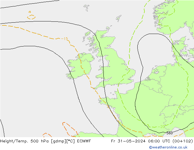 Z500/Regen(+SLP)/Z850 ECMWF vr 31.05.2024 06 UTC