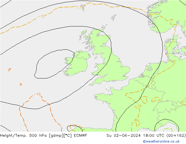 Height/Temp. 500 hPa ECMWF So 02.06.2024 18 UTC