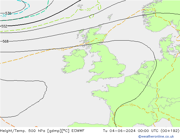 Z500/Rain (+SLP)/Z850 ECMWF Tu 04.06.2024 00 UTC