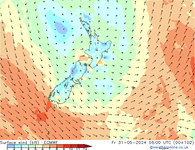 Bodenwind (bft) ECMWF Fr 31.05.2024 06 UTC