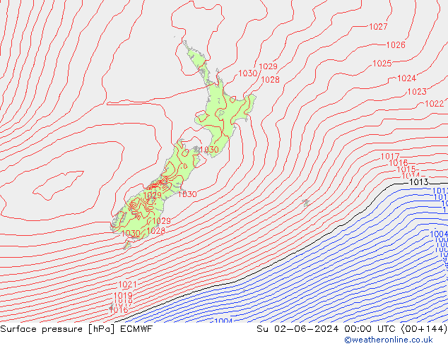 Surface pressure ECMWF Su 02.06.2024 00 UTC