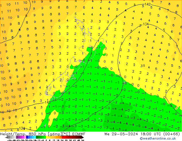 Z500/Yağmur (+YB)/Z850 ECMWF Çar 29.05.2024 18 UTC