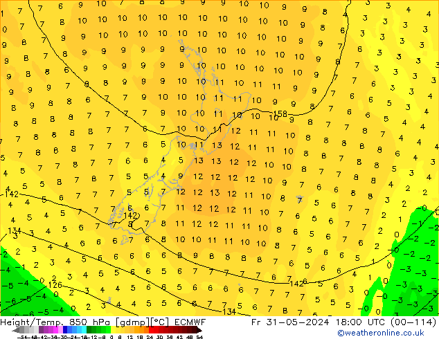 Height/Temp. 850 hPa ECMWF pt. 31.05.2024 18 UTC