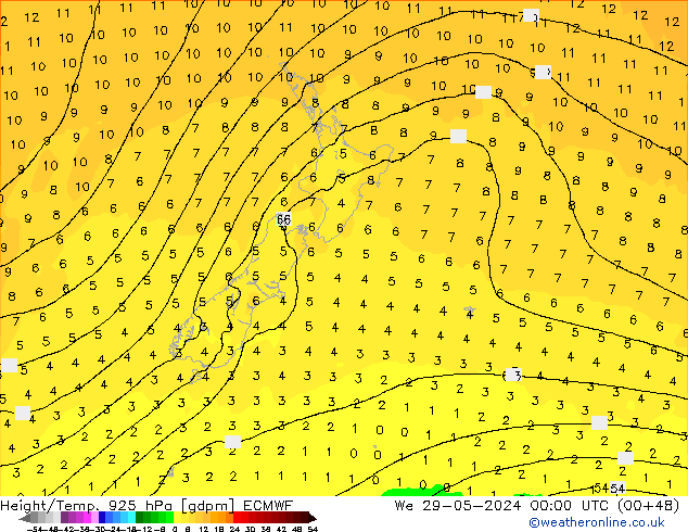 Hoogte/Temp. 925 hPa ECMWF wo 29.05.2024 00 UTC