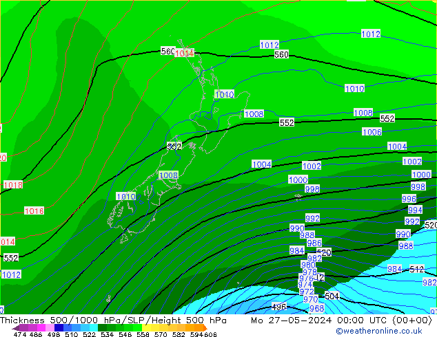 Thck 500-1000hPa ECMWF lun 27.05.2024 00 UTC