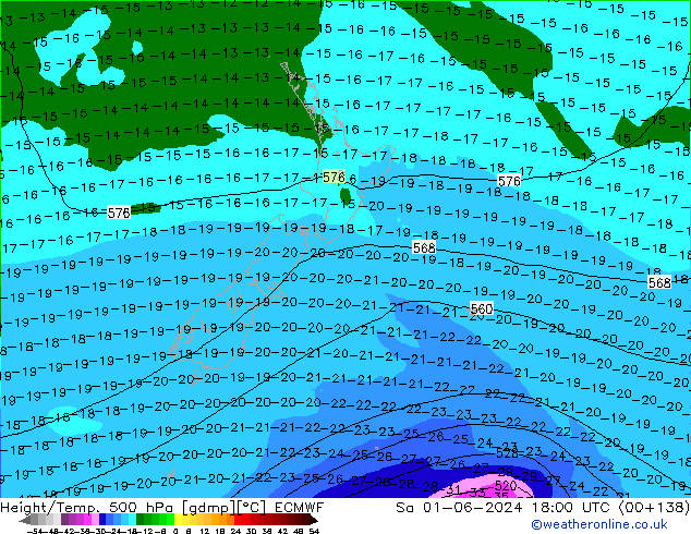 Z500/Rain (+SLP)/Z850 ECMWF Sa 01.06.2024 18 UTC