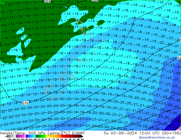 Z500/Rain (+SLP)/Z850 ECMWF So 02.06.2024 12 UTC