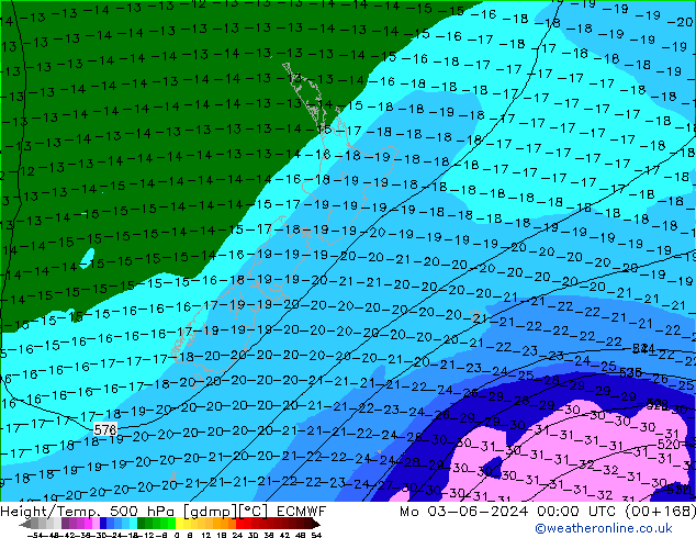 Z500/Rain (+SLP)/Z850 ECMWF lun 03.06.2024 00 UTC