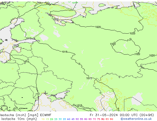 Isotachs (mph) ECMWF пт 31.05.2024 00 UTC