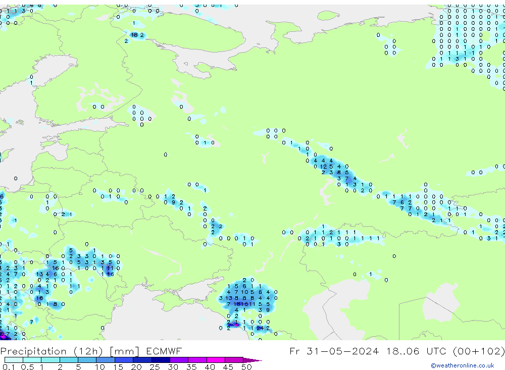 Yağış (12h) ECMWF Cu 31.05.2024 06 UTC