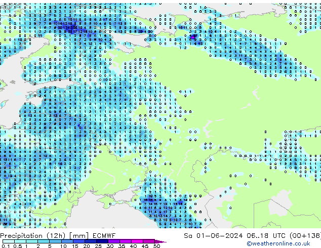 Precipitazione (12h) ECMWF sab 01.06.2024 18 UTC