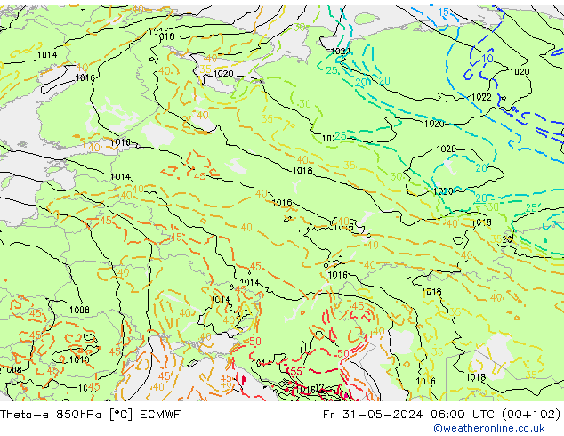 Theta-e 850hPa ECMWF pt. 31.05.2024 06 UTC