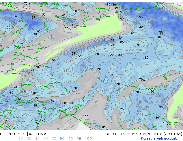RH 700 гПа ECMWF вт 04.06.2024 06 UTC