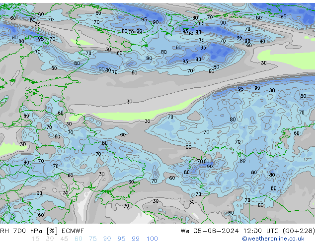 Humedad rel. 700hPa ECMWF mié 05.06.2024 12 UTC