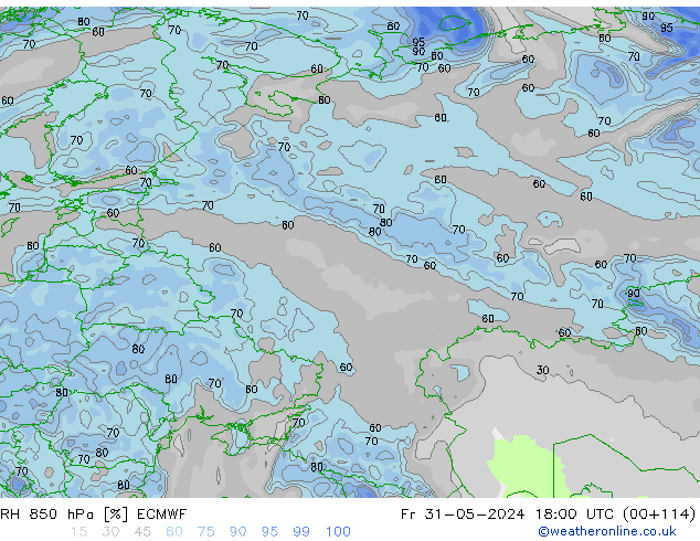 RH 850 hPa ECMWF Fr 31.05.2024 18 UTC