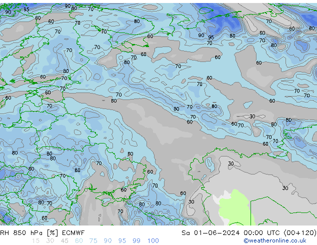 RH 850 hPa ECMWF Sa 01.06.2024 00 UTC