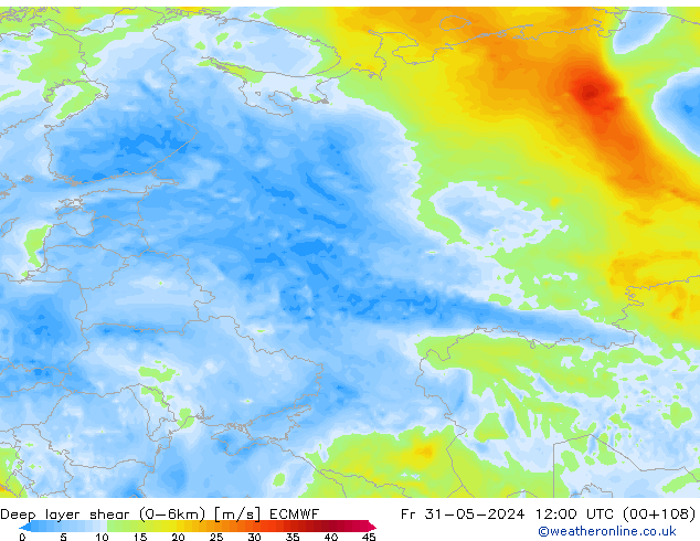 Deep layer shear (0-6km) ECMWF  31.05.2024 12 UTC