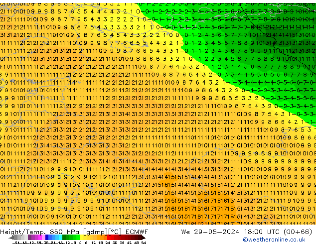 Height/Temp. 850 hPa ECMWF Qua 29.05.2024 18 UTC