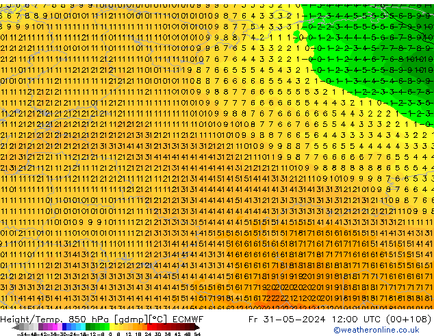 Height/Temp. 850 hPa ECMWF pt. 31.05.2024 12 UTC