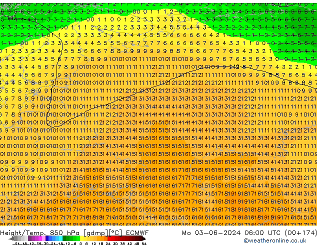 Z500/Rain (+SLP)/Z850 ECMWF Mo 03.06.2024 06 UTC