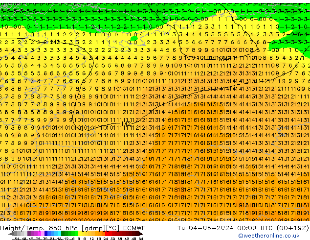 Z500/Rain (+SLP)/Z850 ECMWF Út 04.06.2024 00 UTC