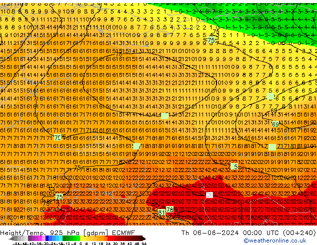 Hoogte/Temp. 925 hPa ECMWF do 06.06.2024 00 UTC