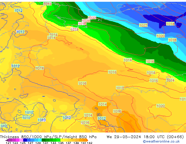 Thck 850-1000 hPa ECMWF We 29.05.2024 18 UTC