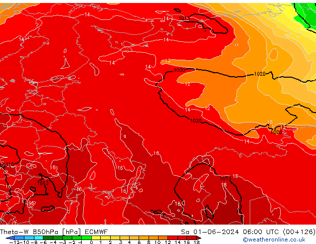 Theta-W 850hPa ECMWF sáb 01.06.2024 06 UTC