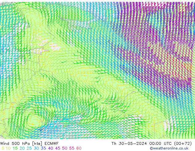 Wind 500 hPa ECMWF do 30.05.2024 00 UTC