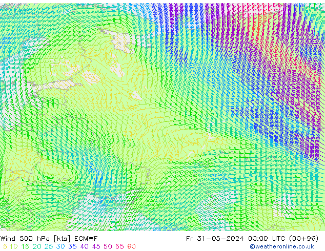 ветер 500 гПа ECMWF пт 31.05.2024 00 UTC