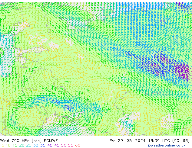 Wind 700 hPa ECMWF St 29.05.2024 18 UTC