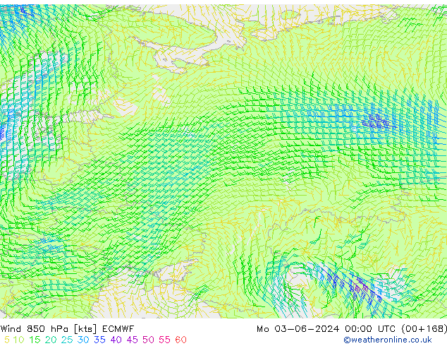 Wind 850 hPa ECMWF Po 03.06.2024 00 UTC