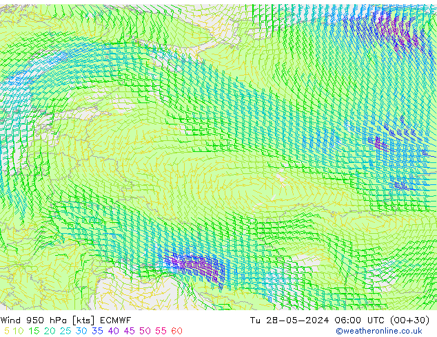 Wind 950 hPa ECMWF Tu 28.05.2024 06 UTC