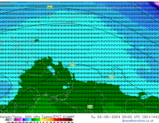 Hoogte/Temp. 500 hPa ECMWF zo 02.06.2024 00 UTC