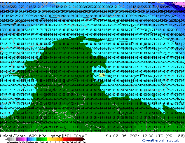 Z500/Rain (+SLP)/Z850 ECMWF Su 02.06.2024 12 UTC