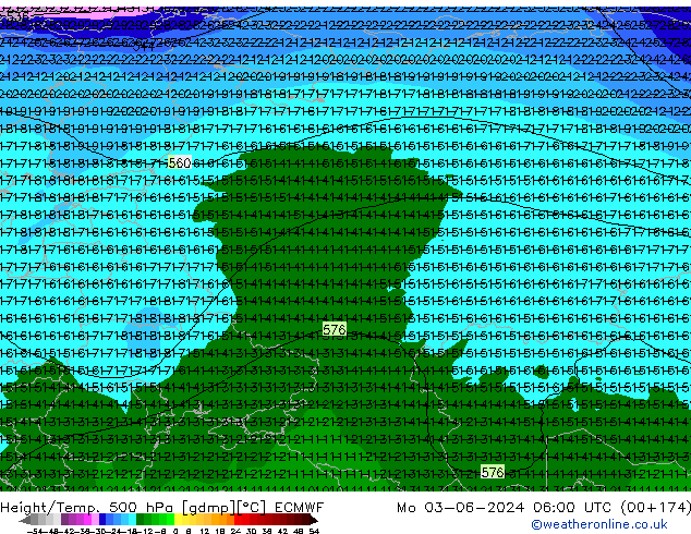 Z500/Rain (+SLP)/Z850 ECMWF Mo 03.06.2024 06 UTC