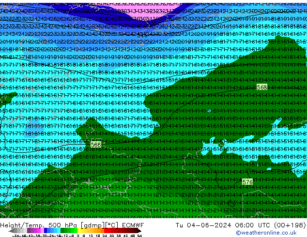 Z500/Rain (+SLP)/Z850 ECMWF Ter 04.06.2024 06 UTC