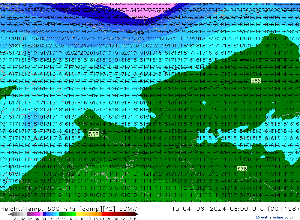 Z500/Rain (+SLP)/Z850 ECMWF вт 04.06.2024 06 UTC