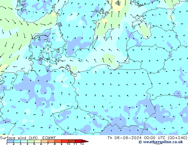  10 m (bft) ECMWF  06.06.2024 00 UTC