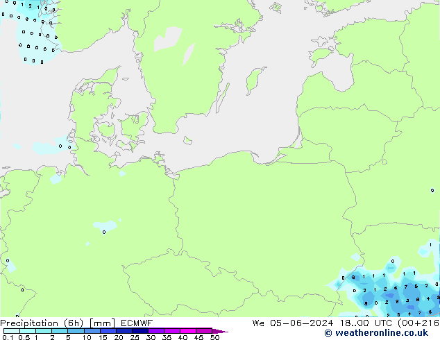 Precipitation (6h) ECMWF We 05.06.2024 00 UTC